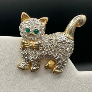 Sparkly Vintage Cat Brooch with Encrusted Rhinestones